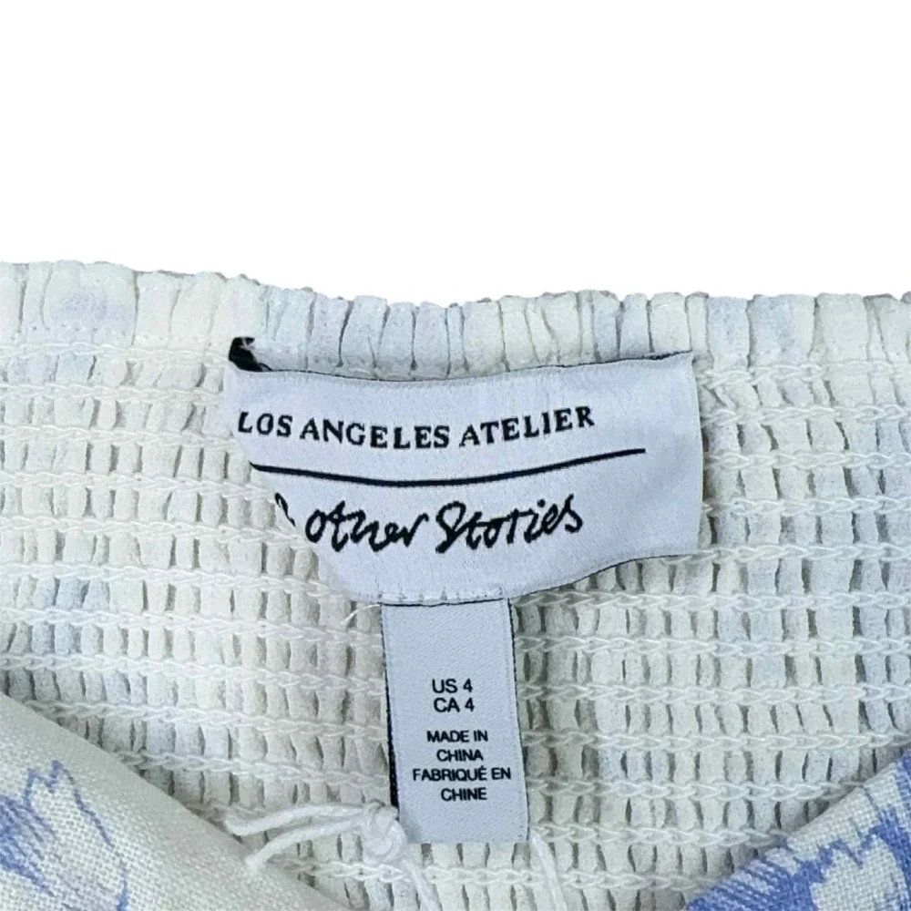 & OTHER‎ STORIES Blue White Floral Maxi Dress Linen Size 4 Cottagecore NEW - Picture 4 of 14